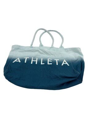 Athleta Womens Ombre Blue Canvas Tote Bag Handbag 100% Cotton Athleisure Casual